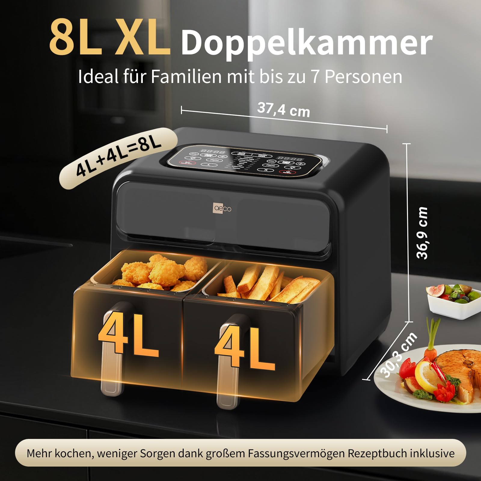 aeco-elite-duo-8l-xl-airfryer-dual-zone-2400w image 2