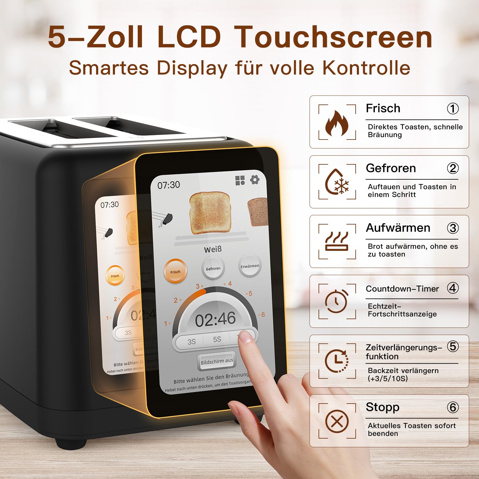 aeco-toastlab-elite-toaster-2-scheiben-5-lcd-850w image 2