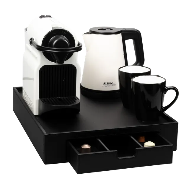 aliseo-londoner-tablett-gro-mit-schubfach-und-kaffeekapsel-einsatz-kunstleder image 1
