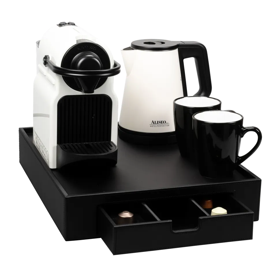 aliseo-londoner-tablett-gro-mit-schubfach-und-kaffeekapsel-einsatz-kunstleder image 1