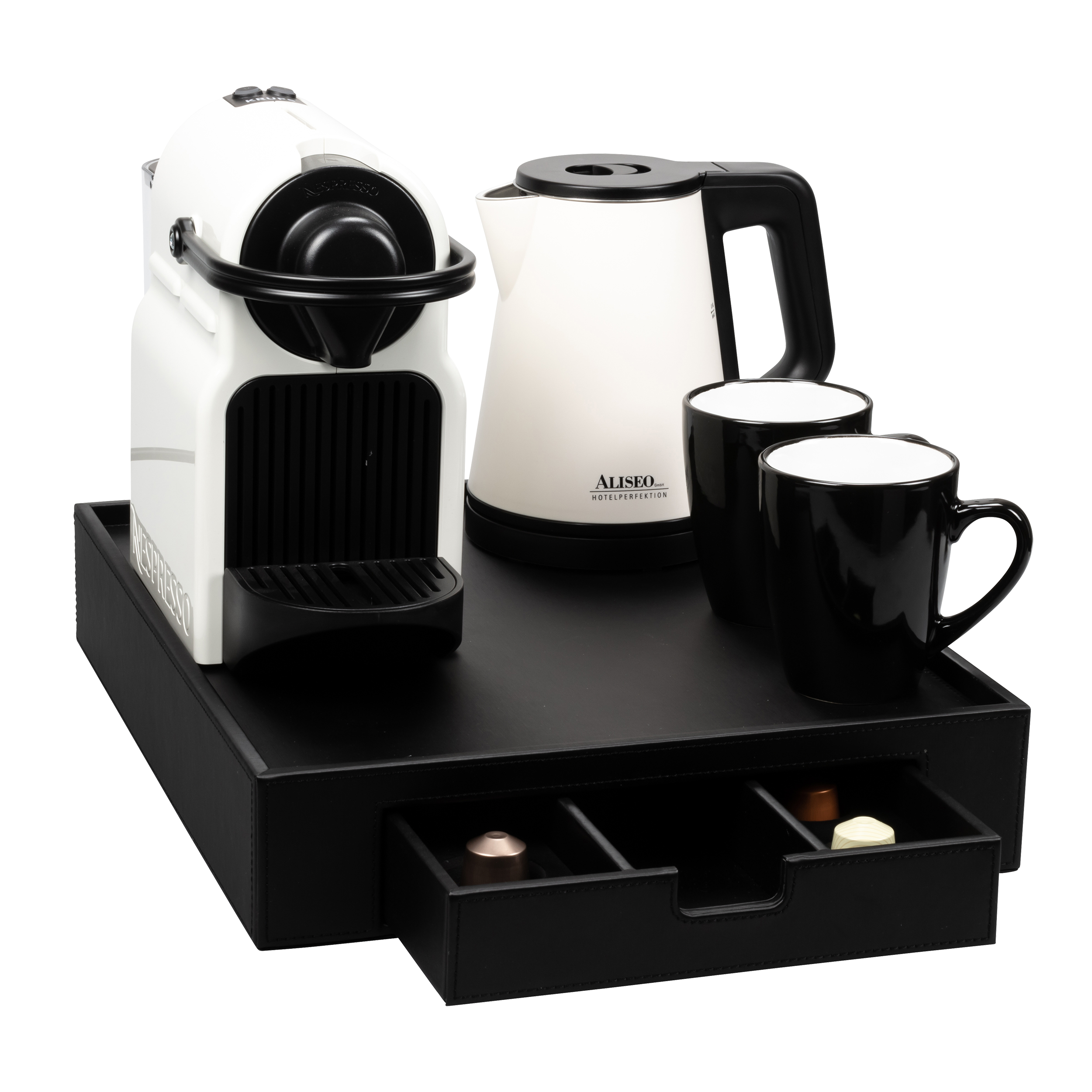 aliseo-londoner-tablett-gro-mit-schubfach-und-kaffeekapsel-einsatz-kunstleder image 1
